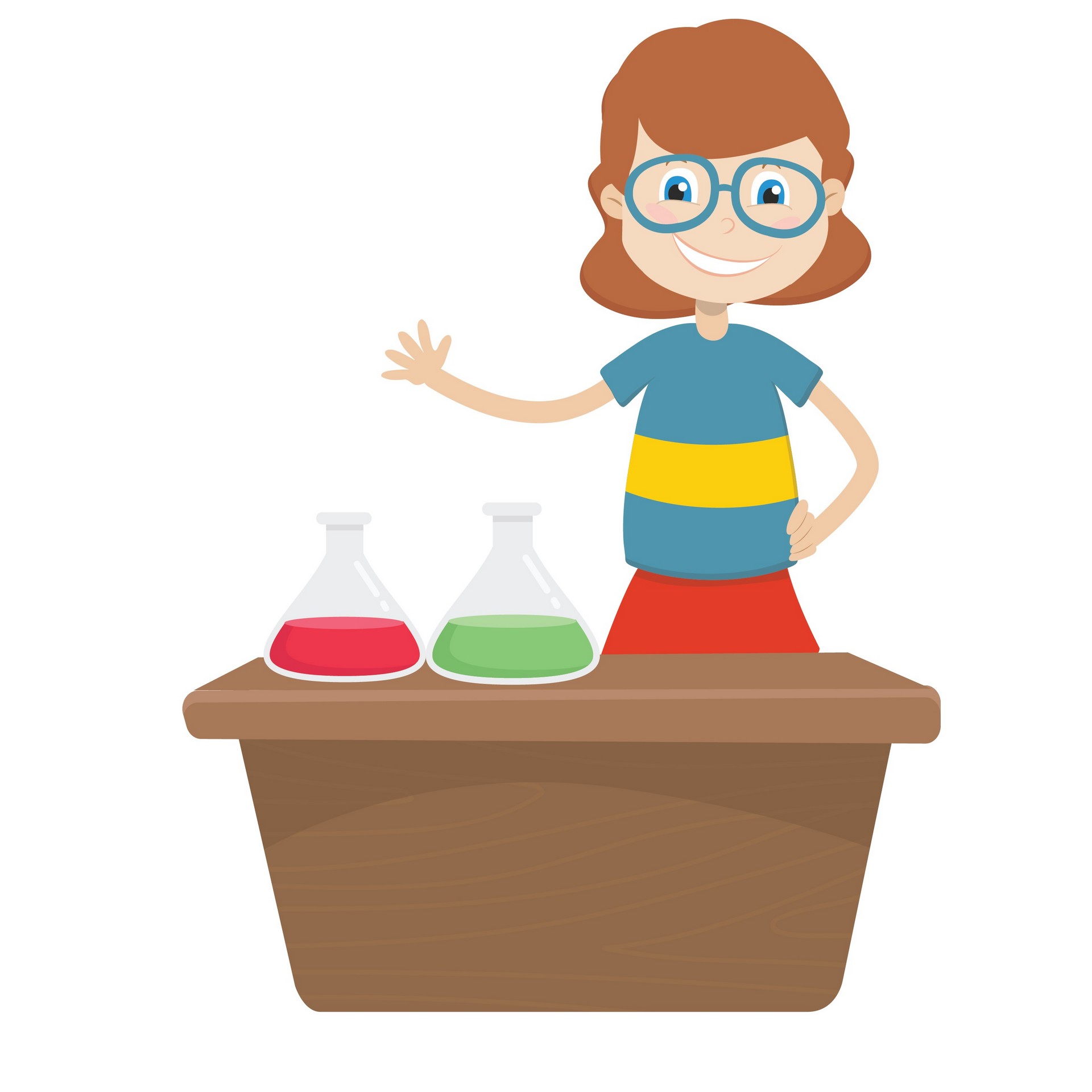 animation image of a colorful girl, making a science experiment